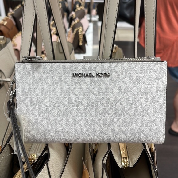 MICHAEL KORS LARGE DOUBLE ZIP WRISTLET PHONEHOLDER WALLET CLUTCH BRIGHT WHITE - Picture 5 of 16